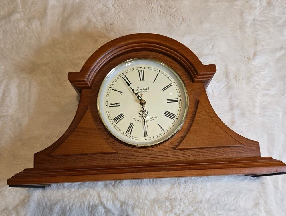 Bedford Clock Collection Cherry Wood Mantel Clock 4 Chimes Battery Quartz New